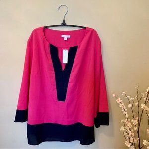 New York & Company Pink Navy Color Block Top